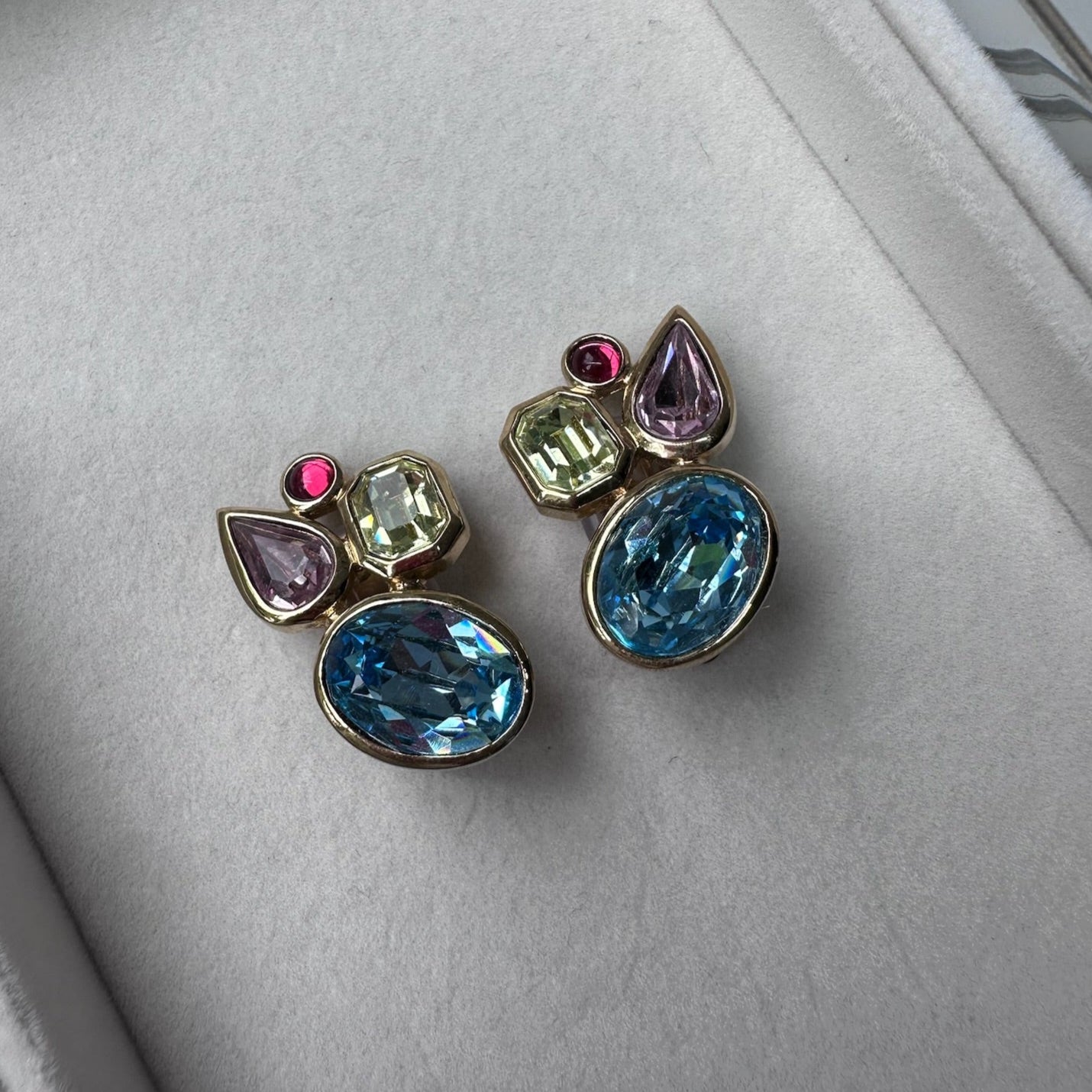 Gold Tone Jewel Clip-On Earrings