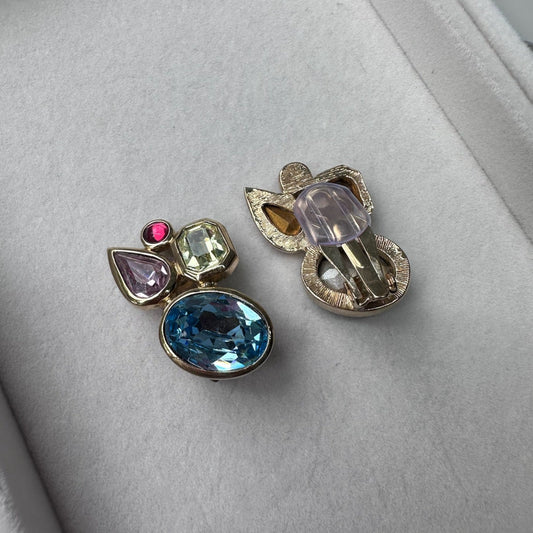 Gold Tone Jewel Clip-On Earrings
