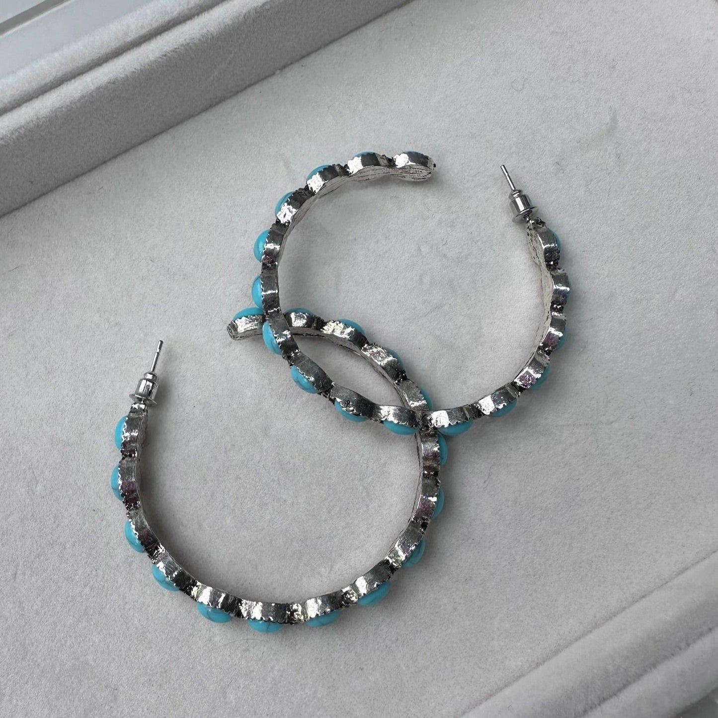 Silver Tone Turquoise C-Hoops
