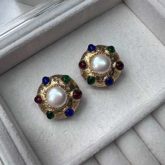 Antique Hammered Gold Tone Earrings