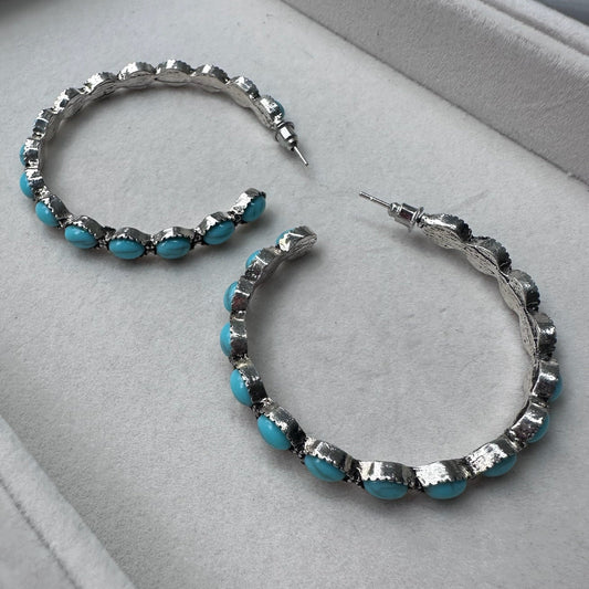 Silver Tone Turquoise C-Hoops
