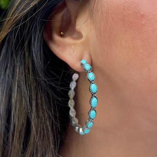 Silver Tone Turquoise C-Hoops
